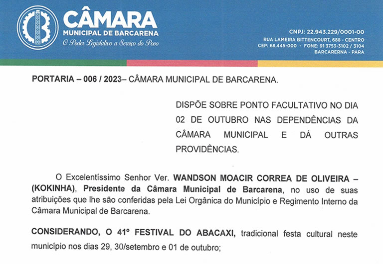 PORTARIA 006/2023 - CÂMARA MUNICIPAL