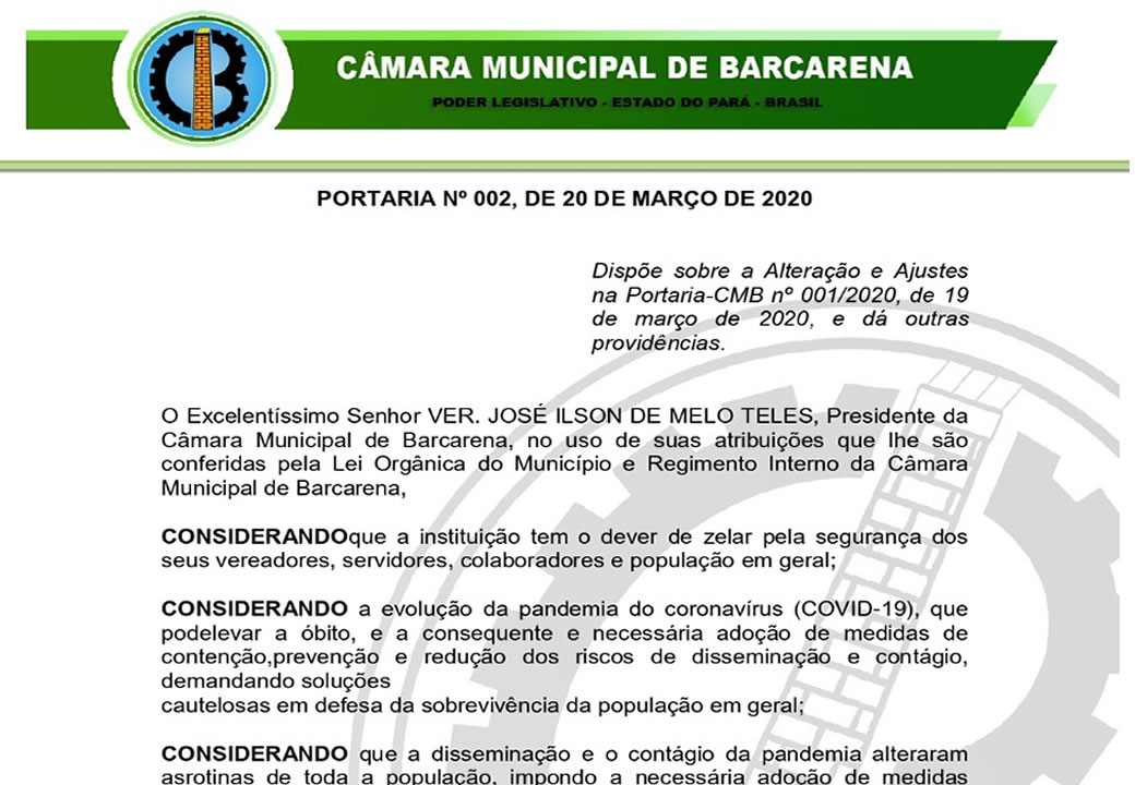 Portaria - CMB 002/2020 - 20/03/2020
