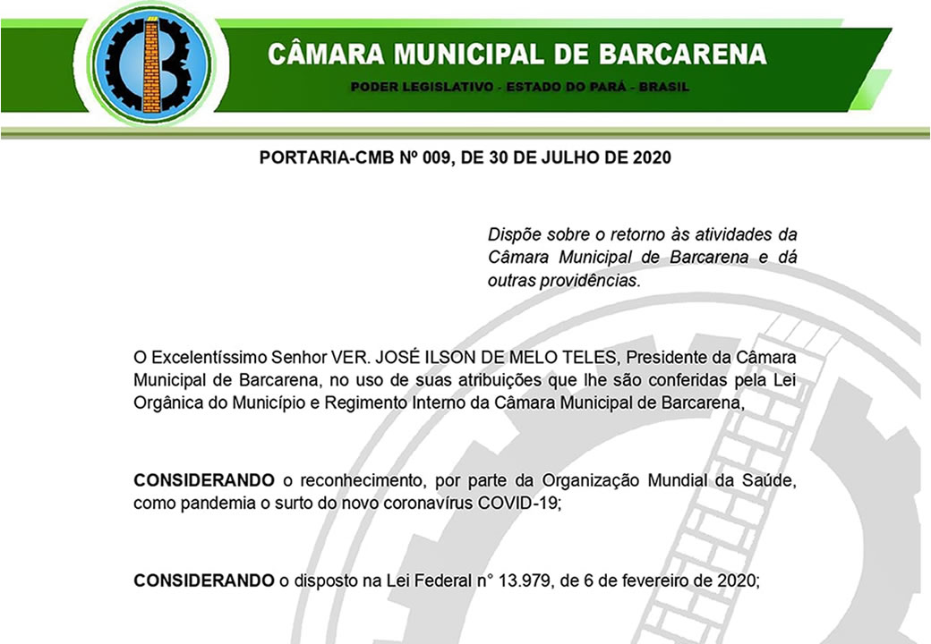 PORTARIA-CMB Nº 009, DE 30 DE JULHO DE 2020